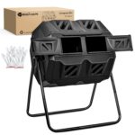 Yesker Contenedor de compostaje de doble cámara para exteriores, compostador giratorio de 43 galones con puertas correde
