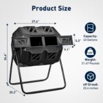 Yesker Contenedor de compostaje de doble cámara para exteriores, compostador giratorio de 43 galones con puertas correde
