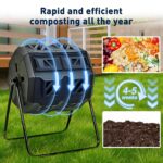 Yesker Contenedor de compostaje de doble cámara para exteriores, compostador giratorio de 43 galones con puertas correde