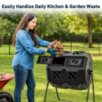 Yesker Contenedor de compostaje de doble cámara para exteriores, compostador giratorio de 43 galones con puertas correde