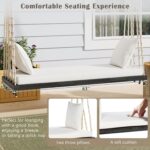 Banco Oscilante YOPTO de Madera de Acacia 63 Pulgadas para 2 Adultos con Cojín y Almohadas Cuerdas de Cáñamo 10.8 Pies C