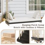Banco Oscilante YOPTO de Madera de Acacia 63 Pulgadas para 2 Adultos con Cojín y Almohadas Cuerdas de Cáñamo 10.8 Pies C
