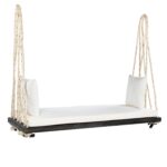 Banco Oscilante YOPTO de Madera de Acacia 63 Pulgadas para 2 Adultos con Cojín y Almohadas Cuerdas de Cáñamo 10.8 Pies C