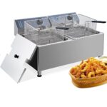 Freidora eléctrica comercial de 3400 W, sistema portátil de acero inoxidable 304 de 22L/23.2 cuartos de galón con cestas
