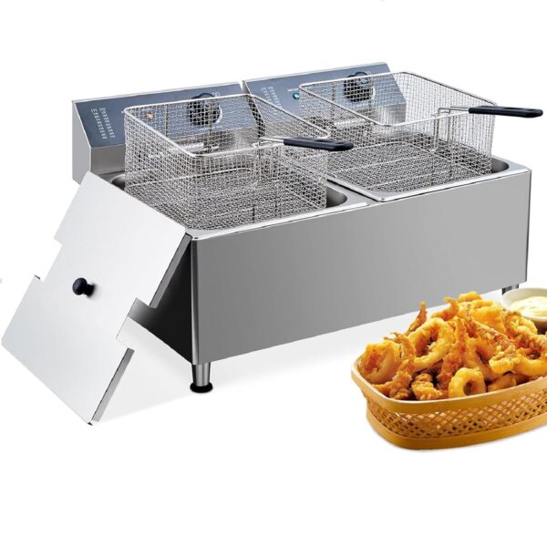 Freidora eléctrica comercial de 3400 W, sistema portátil de acero inoxidable 304 de 22L/23.2 cuartos de galón con cestas