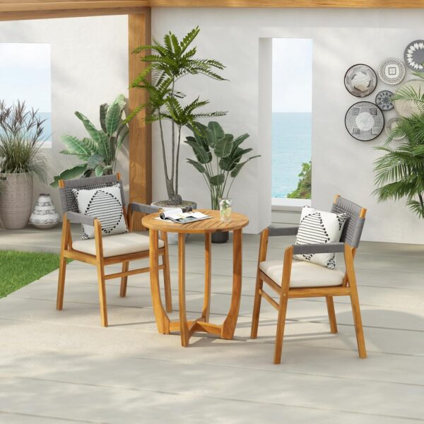 Juego de Comedor Christopher Knight Home Zed 322592 3 Piezas Madera de Acacia Mesa Redonda Color Teca y Gris