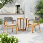 Juego de Comedor Christopher Knight Home Zed 322592 3 Piezas Madera de Acacia Mesa Redonda Color Teca y Gris
