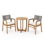 Juego de Comedor Christopher Knight Home Zed 322592 3 Piezas Madera de Acacia Mesa Redonda Color Teca y Gris