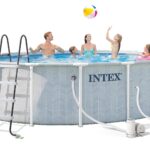 Piscina Intex 26745EP Prism Frame Chevron 16 pies x 48 pulgadas con Bomba de Filtro Escalera Extraíble Tela para el Suel