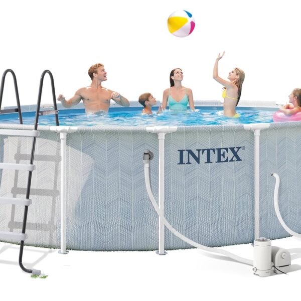 Piscina Intex 26745EP Prism Frame Chevron 16 pies x 48 pulgadas con Bomba de Filtro Escalera Extraíble Tela para el Suel