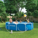 Piscina Intex Marco de Metal 28211EP 12 Pies x 30 Pulgadas Redonda Azul con Bomba de Filtro de Cartucho 530 GPH