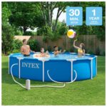 Piscina Intex Marco de Metal 28211EP 12 Pies x 30 Pulgadas Redonda Azul con Bomba de Filtro de Cartucho 530 GPH