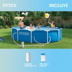 Piscina Intex Marco de Metal 28211EP 12 Pies x 30 Pulgadas Redonda Azul con Bomba de Filtro de Cartucho 530 GPH