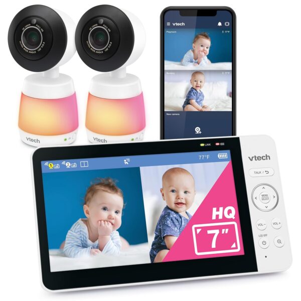 Monitor de Bebé VTech Smart HQ Max Twin WiFi 2 Cámaras Pantalla Dividida 7 Pulgadas Sensor 2K Visión Gran Angular Luz No