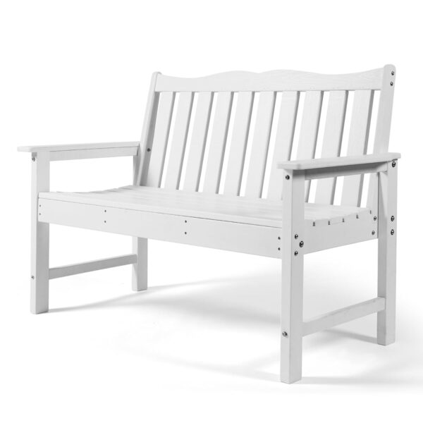Banco de Patio Backyard Expressions 915147 Poliestireno de Alto Impacto Blanco Capacidad 800 Libras 42 x 22 x 34.5 Pulga