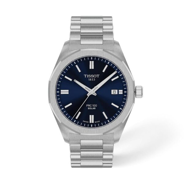 Reloj Tissot PRC 100 Solar T1514221104100 39mm Dial Azul Brazalete Acero Inoxidable Movimiento de Cuarzo Solar