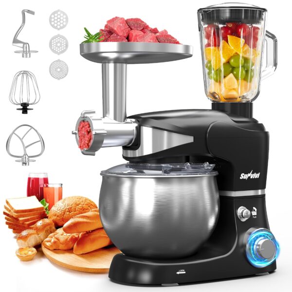 SUNVIVIPRO Batidora de pie con cuenco de 6.5 cuartos de galón: batidora de cocina eléctrica de 400 W con gancho para mas