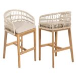 Juego de 2 Taburetes de Bar Christopher Knight Home 338227 Madera de Acacia con Cojín Teca y Beige