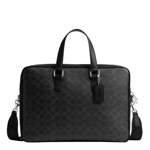 Maletín Coach Caden Brief CCC81 Lona Recubierta Negro Compatible con Laptop 16 Pulgadas