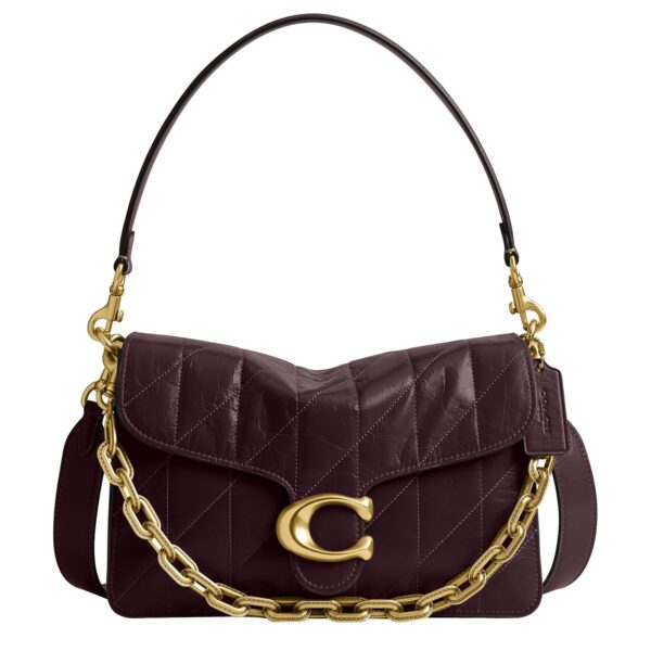 Bolso de hombro Coach Tabby CAF55 cuero esmaltado acolchado con cadena color Grosella negra