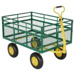 1400 LB. Steel Garden Cart, 3 in-1 Outdoor Metal Utility Wagon Cart with 13 in All-Terrain Tires, Mesh Removable Sides,