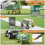 1400 LB. Steel Garden Cart, 3 in-1 Outdoor Metal Utility Wagon Cart with 13 in All-Terrain Tires, Mesh Removable Sides,