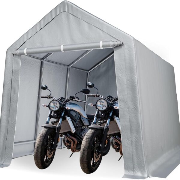 Carport EliteEdge WY-nPtfmJwmzTjeW-ytwigODg2o 8x14 Pies Gris Marco de Acero con Puertas Extraíbles
