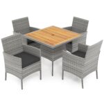 Juego de Comedor para Patio HAPPYGRILL Patio Set U23 5 Piezas Ratán PE Gris Negro y Madera