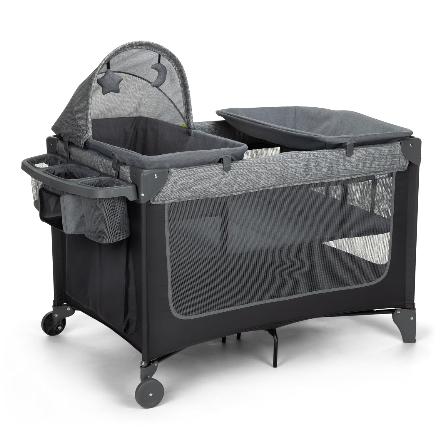 Patio de juegos portátil 4 en 1 Safety 1st PY465HNS con moisés cuna cambiador abatible poliéster gris
