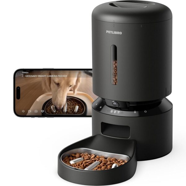 Comedero Automático PETLIBRO PLAF203-SB con Cámara HD 1080P Tazón de Alimentación Lenta Acero Inoxidable 5 Litros WiFi