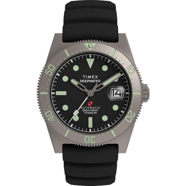 Reloj Timex Deep Water Reef TW2W73800VQ Caja de Titanio 41mm Correa de Caucho Negro Resistente al Agua 200 Metros