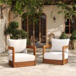 Juego de 2 Sillas para Exterior Christopher Knight Home Chloe Madera de Acacia Diseño de Bañera Curva Cojín Resistente a