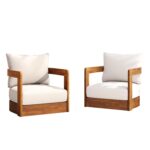 Juego de 2 Sillas para Exterior Christopher Knight Home Chloe Madera de Acacia Diseño de Bañera Curva Cojín Resistente a