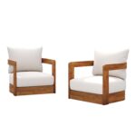 Juego de 2 Sillas para Exterior Christopher Knight Home Chloe Madera de Acacia Diseño de Bañera Curva Cojín Resistente a