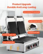 VEVOR Parrilla comercial Panini, máquina eléctrica de 3600 W, prensa de sándwiches dobles de acero inoxidable con mango