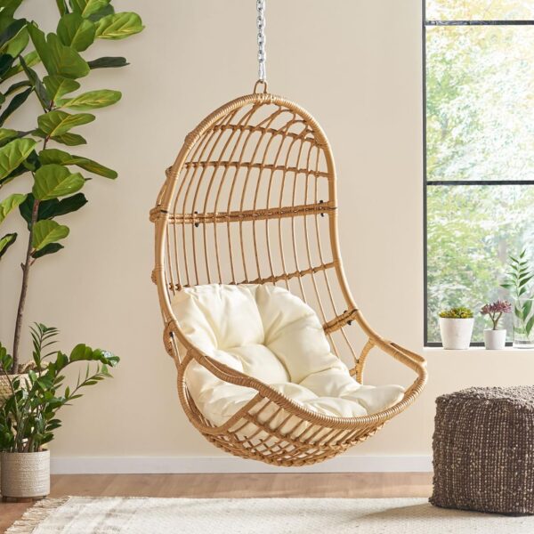 Silla Colgante de Cesta Christopher Knight Home Mariah 319451 Ratán Sintético con Cojín 32 x 30 Pulgadas