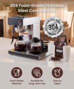 SYBO Cafetera comercial de 12 tazas, cafetera de goteo con 3 calentadores inferiores, cafetera de acero inoxidable