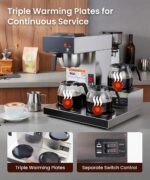 SYBO Cafetera comercial de 12 tazas, cafetera de goteo con 3 calentadores inferiores, cafetera de acero inoxidable