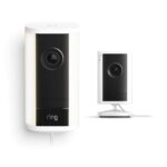 Kit Ring Spotlight Cam Pro Enchufe y Ring Indoor Cam Plus Blanco Video 4K Exteriores y 2K Interiores