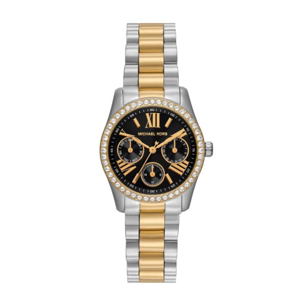 Reloj Michael Kors Lexington Lux MK4925 Multifunción Acero Inoxidable Dos Tonos Esfera Negra Mujer