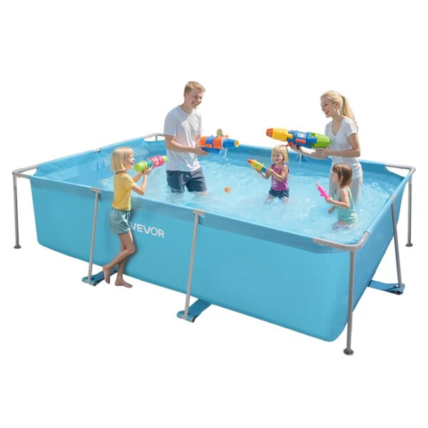 Piscina VEVOR SSFSP-01 con Estructura sobre el Suelo 118 x 78 x 30 Pulgadas Marco Rectangular de Acero Azul Capacidad 10