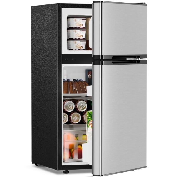 Antarctic Star - Refrigerador compacto con congelador, mini refrigerador de 2 puertas, estante ajustable, termostato aju