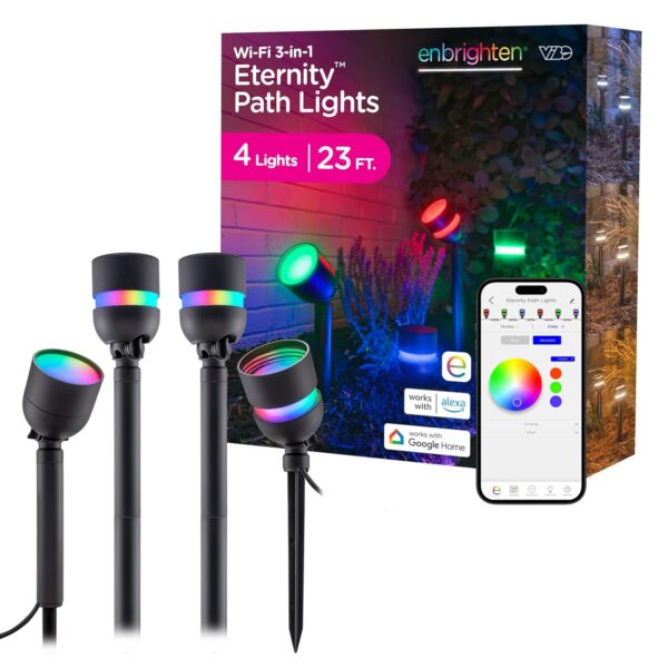 Luces de Camino Enbrighten Vibe Eternity 85966 4 LED RGBWIC Wifi 23 Pies Resistente a la Intemperie