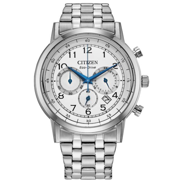 Reloj Citizen Eco-Drive CA4630-53A Cronógrafo Caja Acero Inoxidable Tono Plateado Esfera Blanca 43 milímetros Resistente