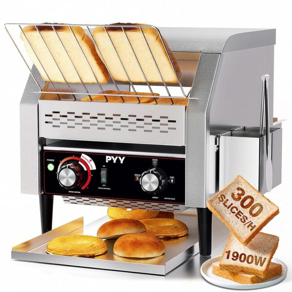 PYY Tostadora Transportadora Comercial de 300 Rebanadas/Hora, Tostadora Eléctrica con Cinta Transportadora para Tostadas