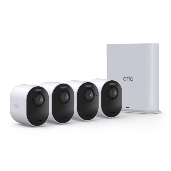 Arlo Cámara de seguridad Ultra 4K HDR (3ª generación, versión 2025) + SmartHub, energía de la batería, respuesta de emer