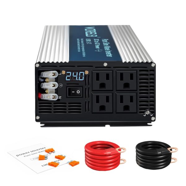 Inversor de Onda Sinusoidal Pura WZRELB SE5000W24V 5000W 24V DC a 120V AC Pantalla LED 4 Salidas