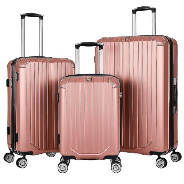 Juego de Equipaje World Traveler Dejuno Beaumont 3 Piezas Giratorio Expandible Oro Rosa ABS