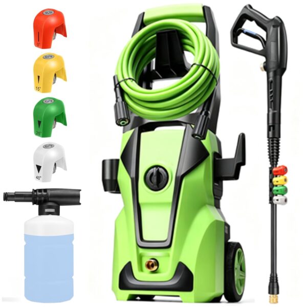 Lavadora a Presión Toyqqeow JX12 5000 PSI Verde con Cañón de Espuma 4 Boquillas Manguera de 33 Pies