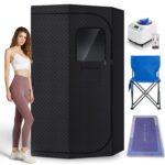 Fulove Caja de Sauna de Vapor Portátil F-8613 con Silla Plegable 9 Niveles Alto 5.9 Pies Color Negro
